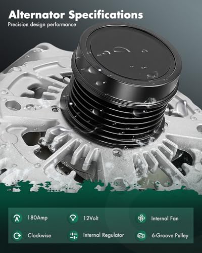 Image of SCITOO Alternator Fits for Chrysler for Pacifica 2017-2020 V6 3.6L (FLEX, GAS),for Chrysler for Voyager 2020 V6 3.6L, 12V 180Amp CW 6-Groove Pulley 11940 56029732AB 421000-7181 4210007181