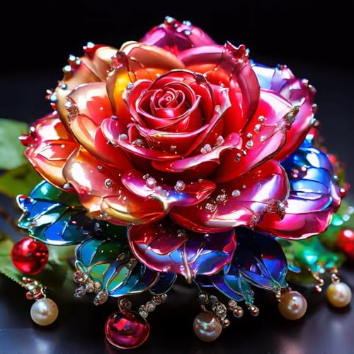 Lvmuu Diamond Painting Kits for Adults Shiny Red Rose, 5D DIY Full Round Drill Floral Diamonds Art Sets for New Beginner Paint with Diamonds Art Crafts Home Decoration 12x12in