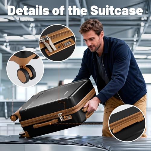 Image of 2 Piece Lightweight Luggage Set, 14 inch 20 inch Carry on & Checked Suitcase with TSA Lock, Durable Hardshell & Silent 360 Wheels for Business Travel, Airline Approved Professional Black