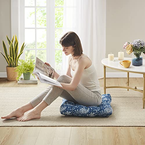 Meditation Floor Cushions Set Of 2, Square Pillows Seating For Adults And Kids, Boho Cushion For Yoga Living Room Tatami Sitting, Memory Foam Added, 22X22 Inch, Blue #TOP5