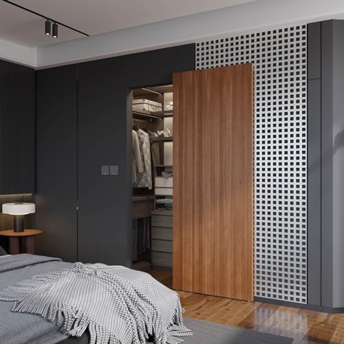 FINOSEN 32inch Concealed Sliding Barn Door Hardware with Soft Close Mechanism Invisible Floor Track Fit MIN Opening Width 24in Wall Mount System Aluminum(Door is not Included)