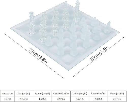 Miniatura 2 de aqxreight Juego de ajedrez internacional de vidrio pulido opaco de 9.8x9.8 in con tablero de ajedrez y 32 intrincados ajedrez