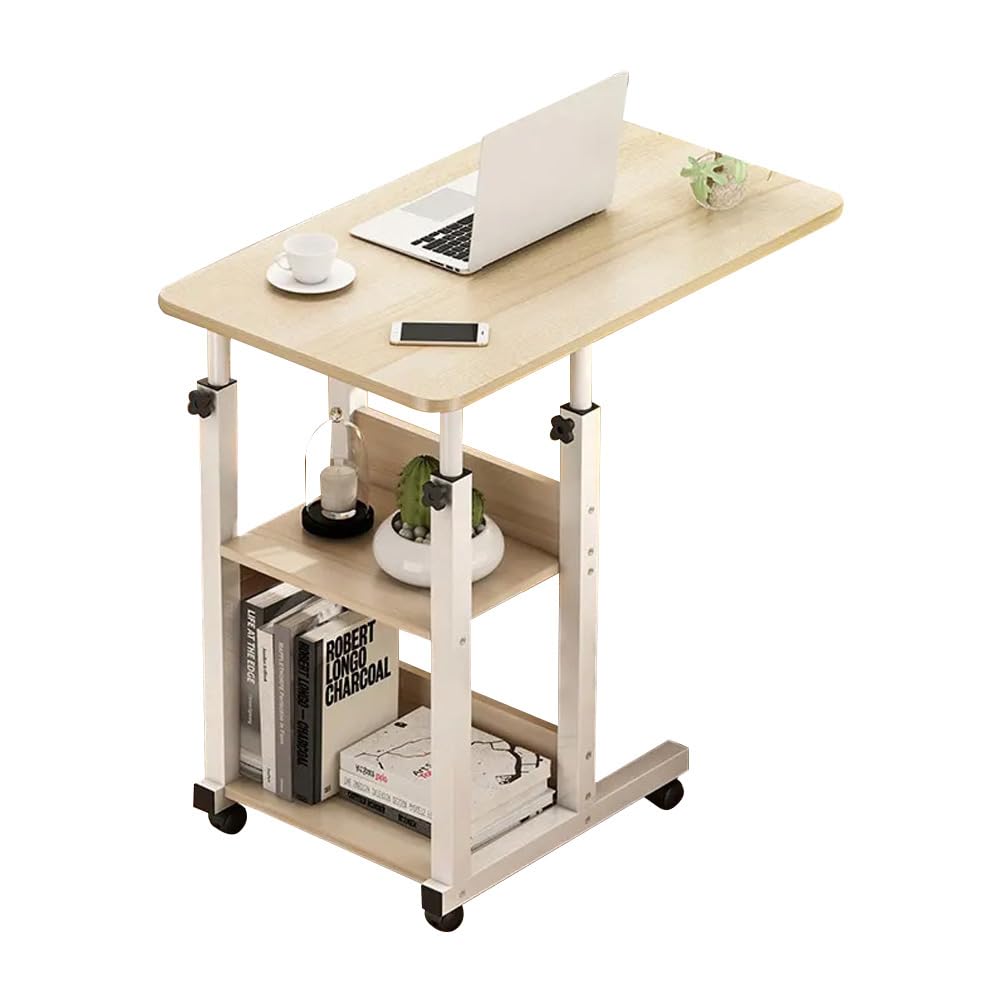 Warmiehomy Mesa de Cama con Ruedas bloqueables y Tapa elevable,Escritorio de Cama Plegable móvil de Altura Ajustable 68~85cm,Mesilla de Noche para Cama de Hospital Dormitorio Sofá（Marrón）