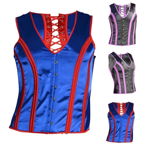 Cambkatl Men's Vintage Satin Colorblock Corset Vest Lace Up Back Shaping Tops Formal Slim Fit Wedding Waistcoat2