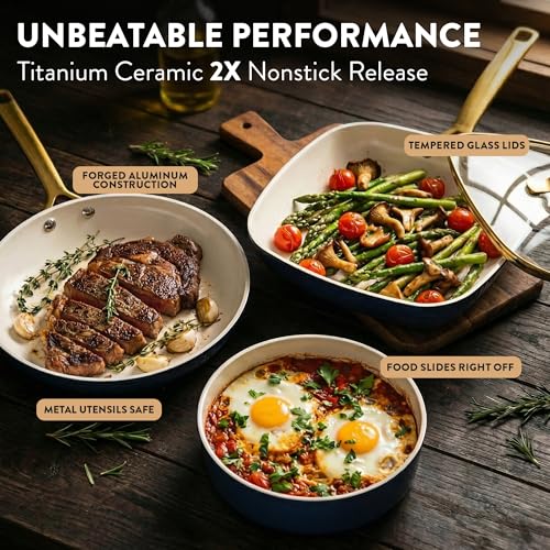 Gotham Steel Hammered 20Pcs Ceramic Cookware Set, Induction Pots and Pans Set Non Stick with Deep Fry Pan, Steamer, & Bakeware, Non Toxic PFOA PFOS Free, Oven & Dishwasher Safe - Image 5