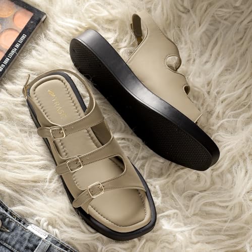 Image of TRASE Strap Trend Comfortable Flat Sandals For Women - Women Footwear Stylish And Adjustable Double Strap Sandals For Daily Use