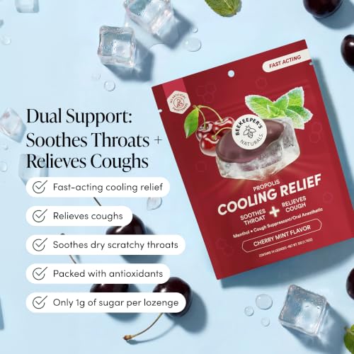 Image of Beekeeper's Naturals Throat Relief Menthol Cough Drops, Cherry Mint, 18 Ct