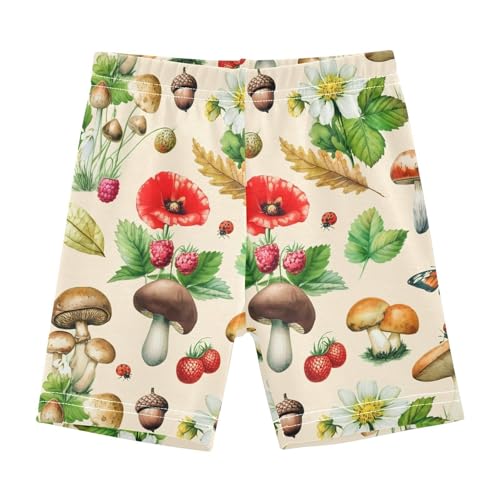 Strawberry Floral Beige Girls Bike Shorts Girl Clothes Toddler Under Dress Dance Shorts for Summer,4T
