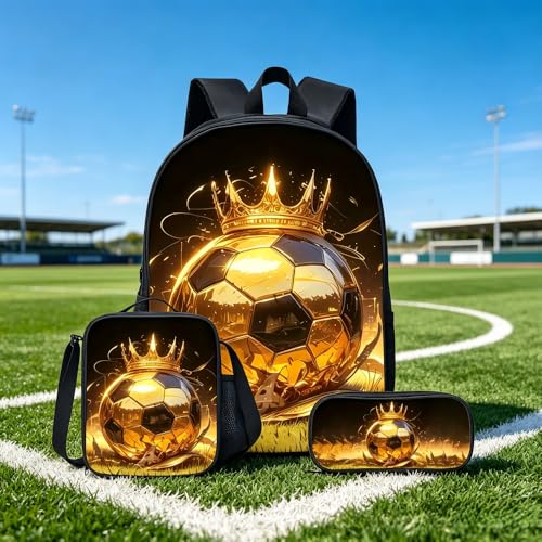O conjunto de mochila campeão de futebol de grande capacidade de 43 cm com estilo moderno e personalizado 3 em 1 é requintadamente projetado e amplamente aplicável, o que a torna a escolha ideal (ouro