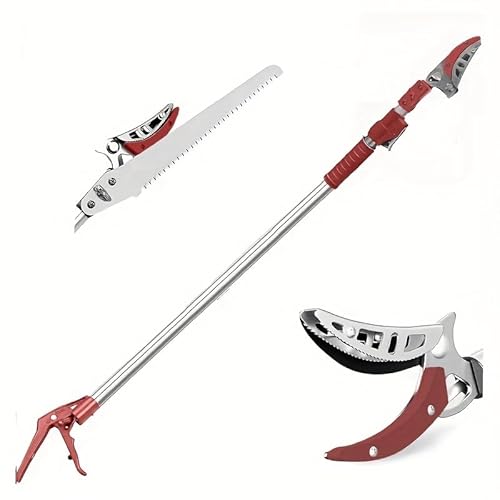 Telescopic Pole Pruner & Fruit Picker, Extendable Tree Trimmer (3.28 to 5.25FT), Lightweight Aluminum Handle, Rotating Blade Cuts 1 Inch Branches, Ideal for Garden Pruning & Harvesting（red）