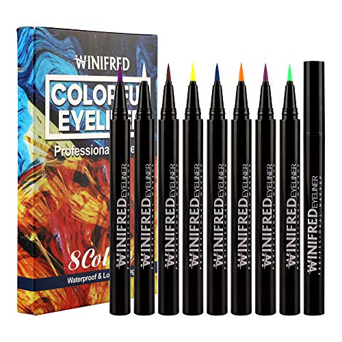 Winifred Colorful Eyeliner Liquid Color Pencil Eyeliner Colored Eyeliner Liquid Pen Neon Color Gel Eyeliner Waterproof Long Lasting-Set of 8 Colors