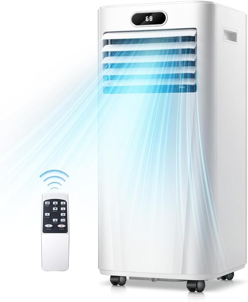 Joy Pebble Portable Air Conditioner 8000 BTU, 3-in-1 Portable AC Unit with Fan & Dehumidifier Cools up to 350 sq. ft, Energy Saving Portable AC with ECO Mode, 24H Timer, Remote Control& Window Kit