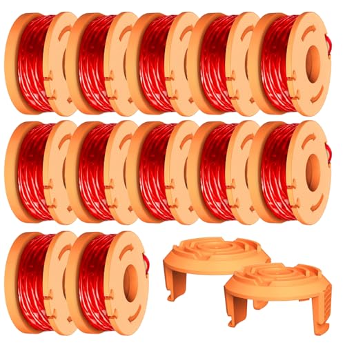 Cilivo 14Pack WA0010 WA0004 Replacement String Trimmer Spool Compatible with Worx WG154 WG162 WG163 WG170 WG151 WG180 Autofeed Weed Eater,Spool Line 10ft 0.065'' and WA6531 Cover Cap (12Spool + 2Cap)