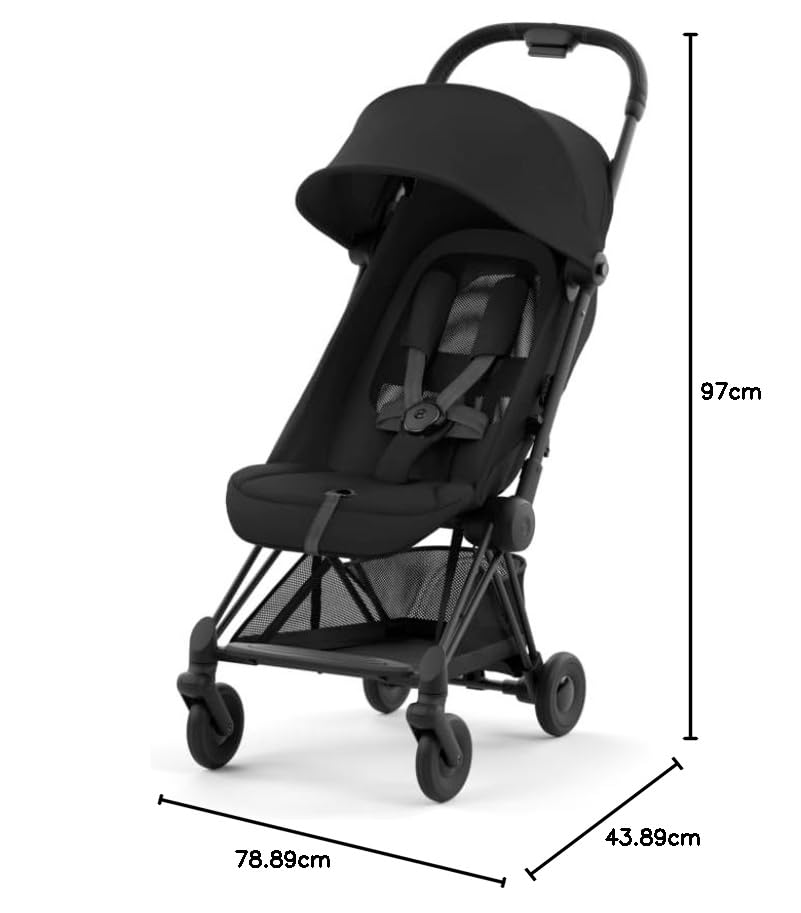 Image of Cybex Coya Compact Stroller, Lightweight One-hand Fold, Travel-Friendly Pram for Newborns, Infants, and Toddlers, Age 0-4 years, Flat Recline Position, One Pull Harness, Hand Luggage Compatible, Stroller (Sepia Black Matt Black Frame)