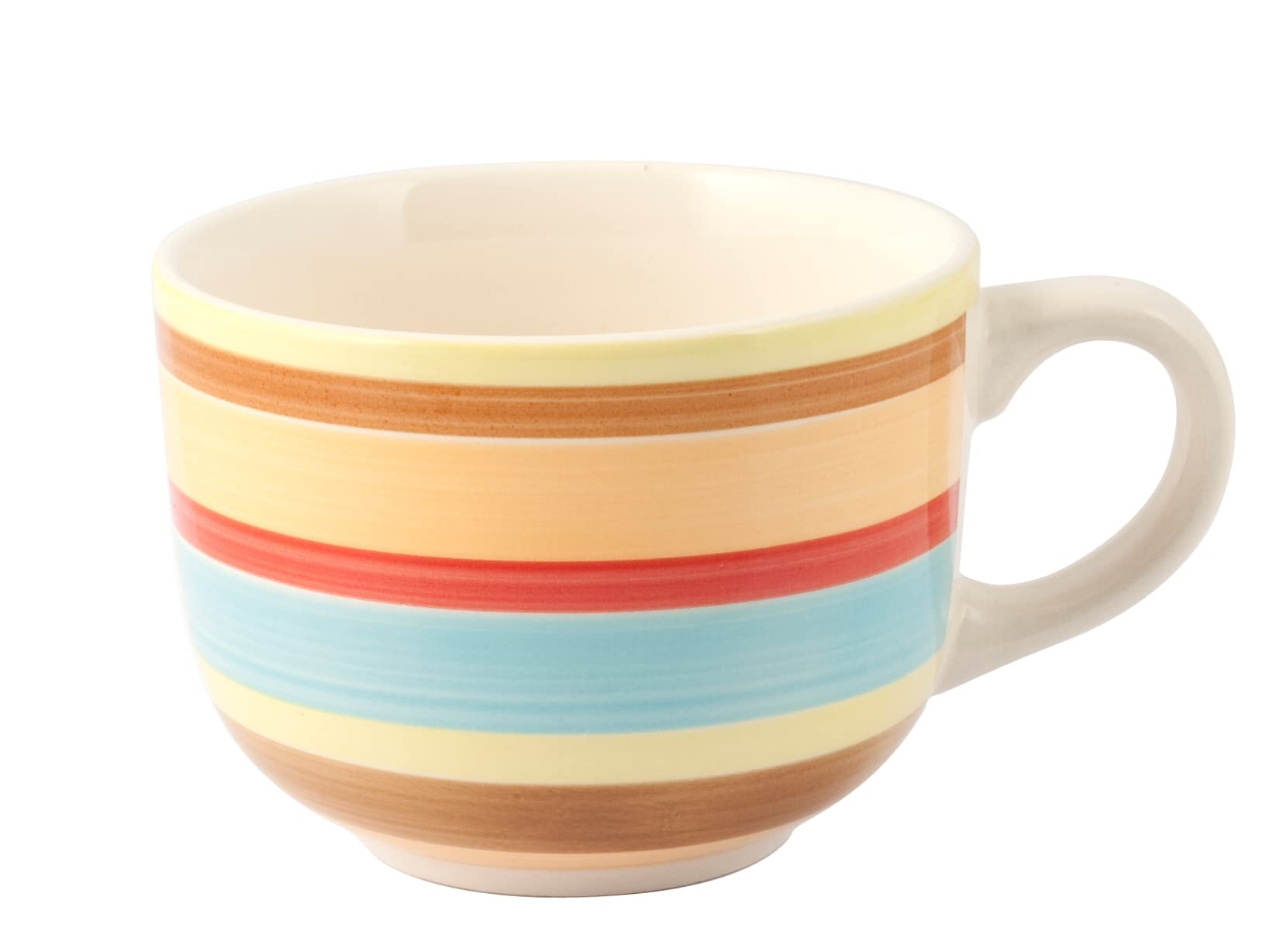 Home, Set mit 6 Frühstückstassen aus Steingut, 100 Streifen, ohne Untertasse, 530 ml, spülmaschinenfest und mikrowellengeeignet