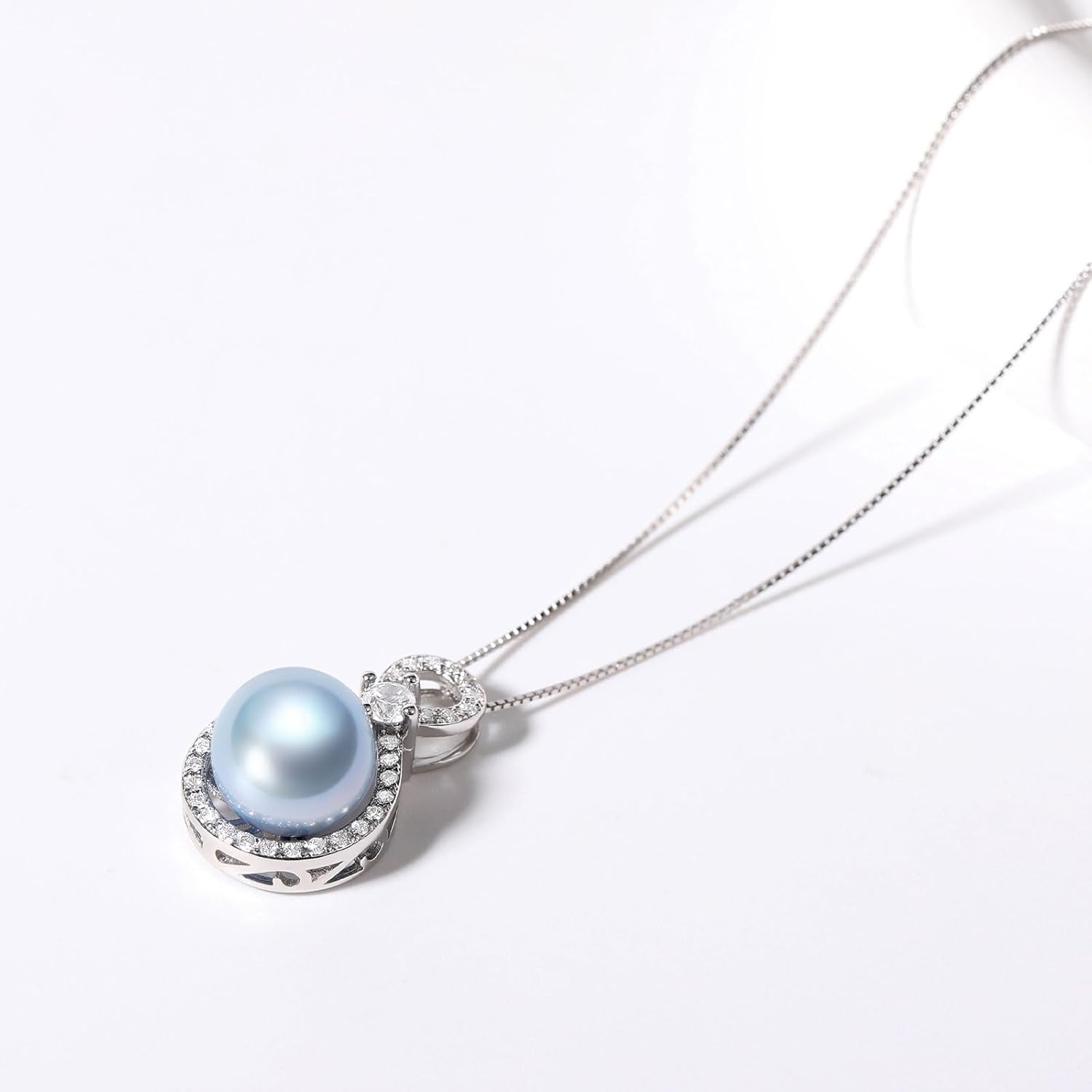 Round Pearl Pendant Necklace, Blue Black Pink Purple Golden Cultured Pearls 10-11mm, S925 Sterling Silver Infinity Necklaces with 18+2In Adjustable Chain, Elegant Jewelry Gifts for Women