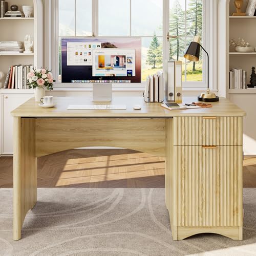 Bestier 47 inch Computer Desk with Drawer, Office Desk with File Cabinet, Modern Executive Desk Adjustable Shelves for Home Office Bedroom Study, Natual Oak