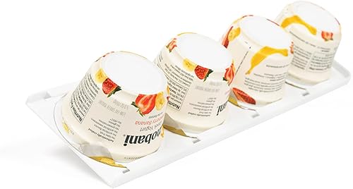 Miniatura 4 de Organizador de nevera de yogur  Capacidad para hasta 4 tazas de yogur veganas y griegas de boca ancha cada una estante deslizante para despegar y