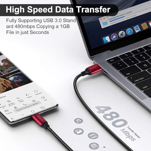 Image of USB to Type C Cable Unbreakable 45W / 3A Fast Charging Braided for Smartphones, Tablets, Laptops & All C Type Devices, 480Mbps Data Sync, Quick Charge 3.0, 1 Meter (T501-C, Black & Red)