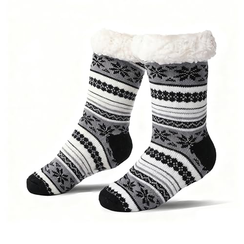 EOAMGO Mens Slipper Socks Acrylic Fleece-Lined Thermal Socks for Men Fits Most Non-Slip Sole (Black and Grey One Size Adult Men One Size Alpha UK Footwear Size System Wide)