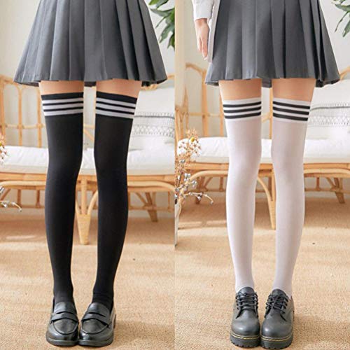 Image of DRESHOW 6 Pairs High Thigh Socks Striped Over Knee Thin Tights Long Stocking for Women Leg Warmer