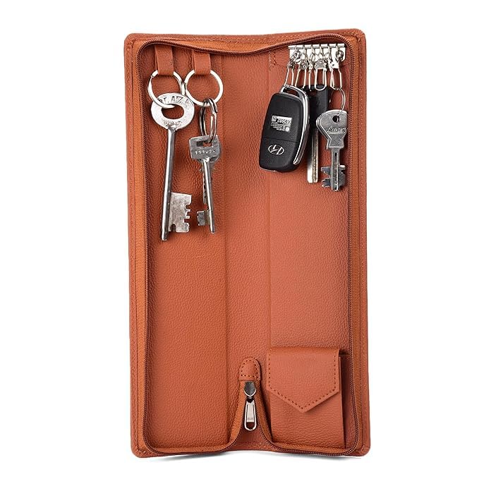 deskdock PU Leather Key Pouch case Wallet Keychain Key Pouch Holder Men & Women Durable Bank Locker (Brown, 8 inch)-picture-45