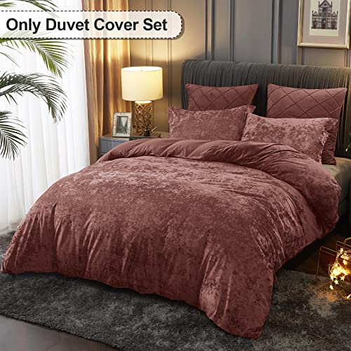 Phf Truly Velvet Duvet Cover Set King Size, 3Pcs Ultra Soft Breathable Comforter Cover Set, Luxury Cozy Flannel Duvet Cover With Pillow Shams Bedding Collection, 104" X 90", Burgundy/Rust Red #TOP1