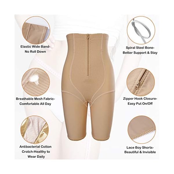 Nebility-Women-Waist-Trainer-Shapewear-Zipper-Hook-Body-Shaper-Shorts-High-Waist-Butt-Lifter-Comfort-Thigh-Slimmer Nebility Women Waist Trainer Shapewear Zipper & Hook Body Shaper Shorts High Waist Butt Lifter Comfort Thigh Slimmer (XL, Beige)