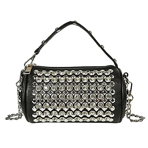 Rhinestone Cylinder Crossbody Bag Sparkling Barrel Purse Mini Tote for Women