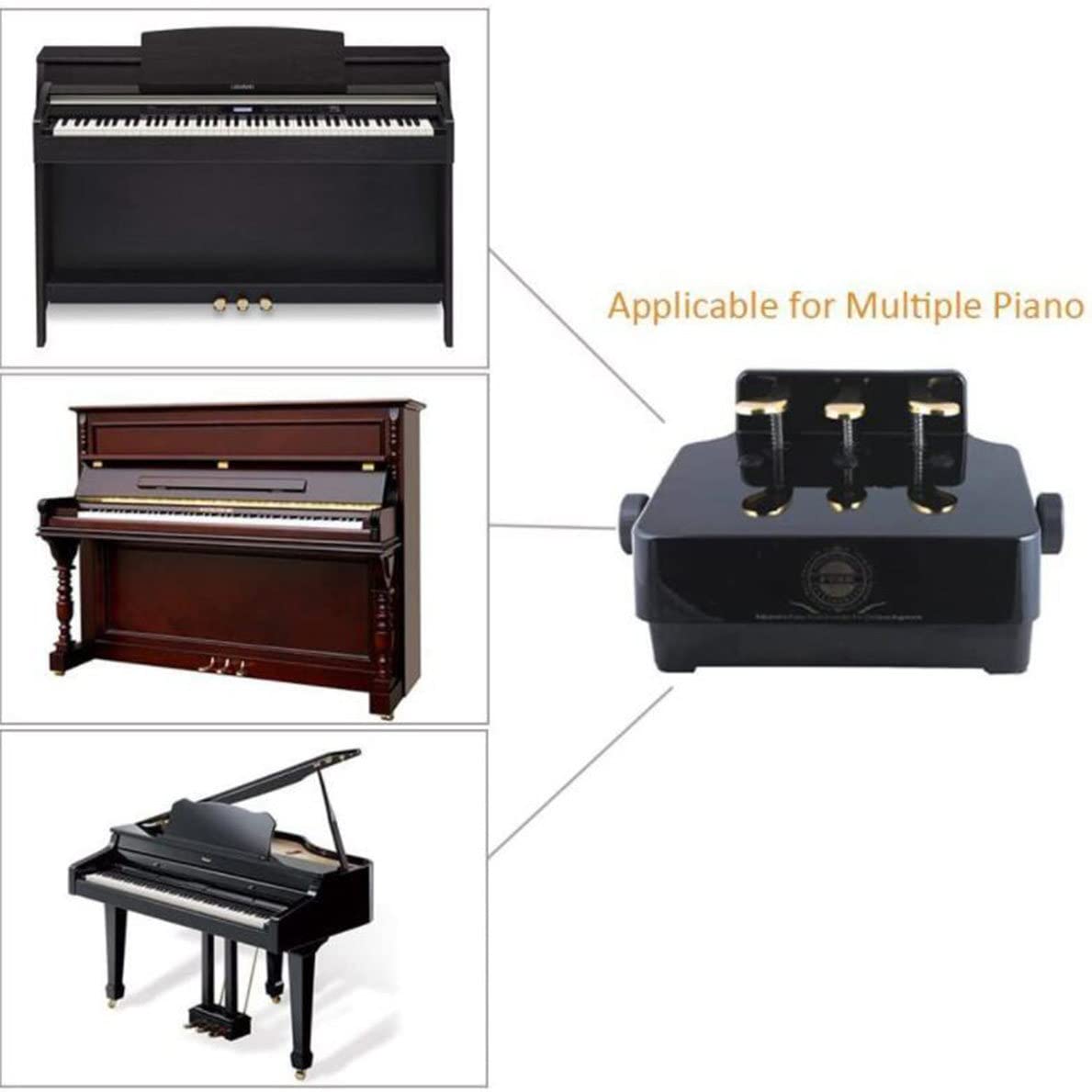 FAXIOAWA Extensiones de Pedal de Piano, Extensores de Pedal de Piano auxiliares de Acero para niños con 3 Pedales Banco de extensión de Pedal de Piano Ajustable para Principiantes y niños,A