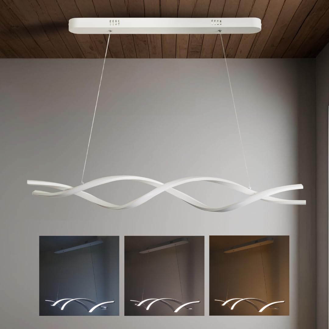 MAKA Lampadario a Sospensione LED Soggiorno, Lampada Cambio Temperatura Luce Calda-Naturale-Fredda, Design a Intreccio, 48 Watt 5280 Lumen, 220 Volt, Lampadario Camera da Letto (Switch Bianco)