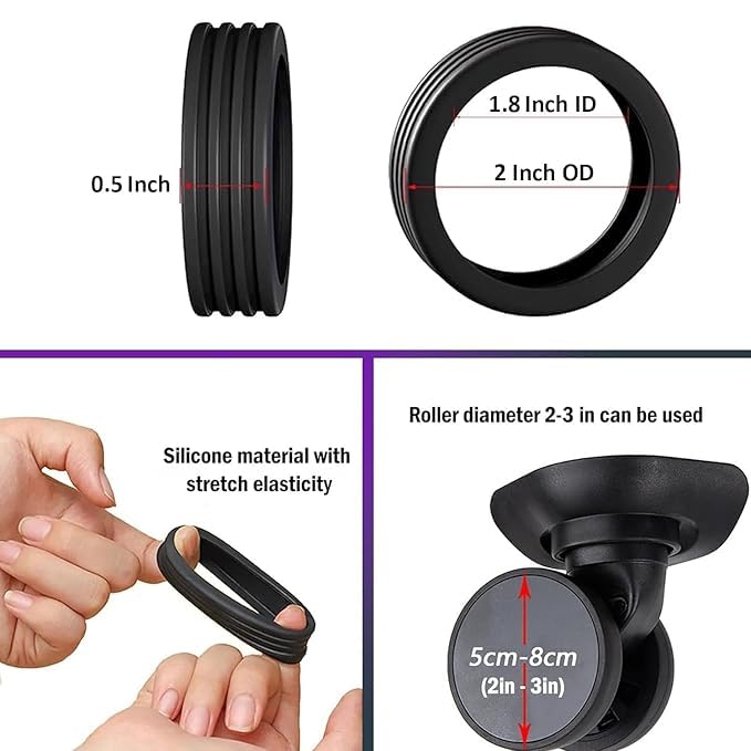 Image of Suitcase Wheel Cover Set of 8 Piece- Anti Scratch, Noise Reduction & Shock Absorption Silicone Protector Fits Most Trolley Luggage Bag & Office Chair