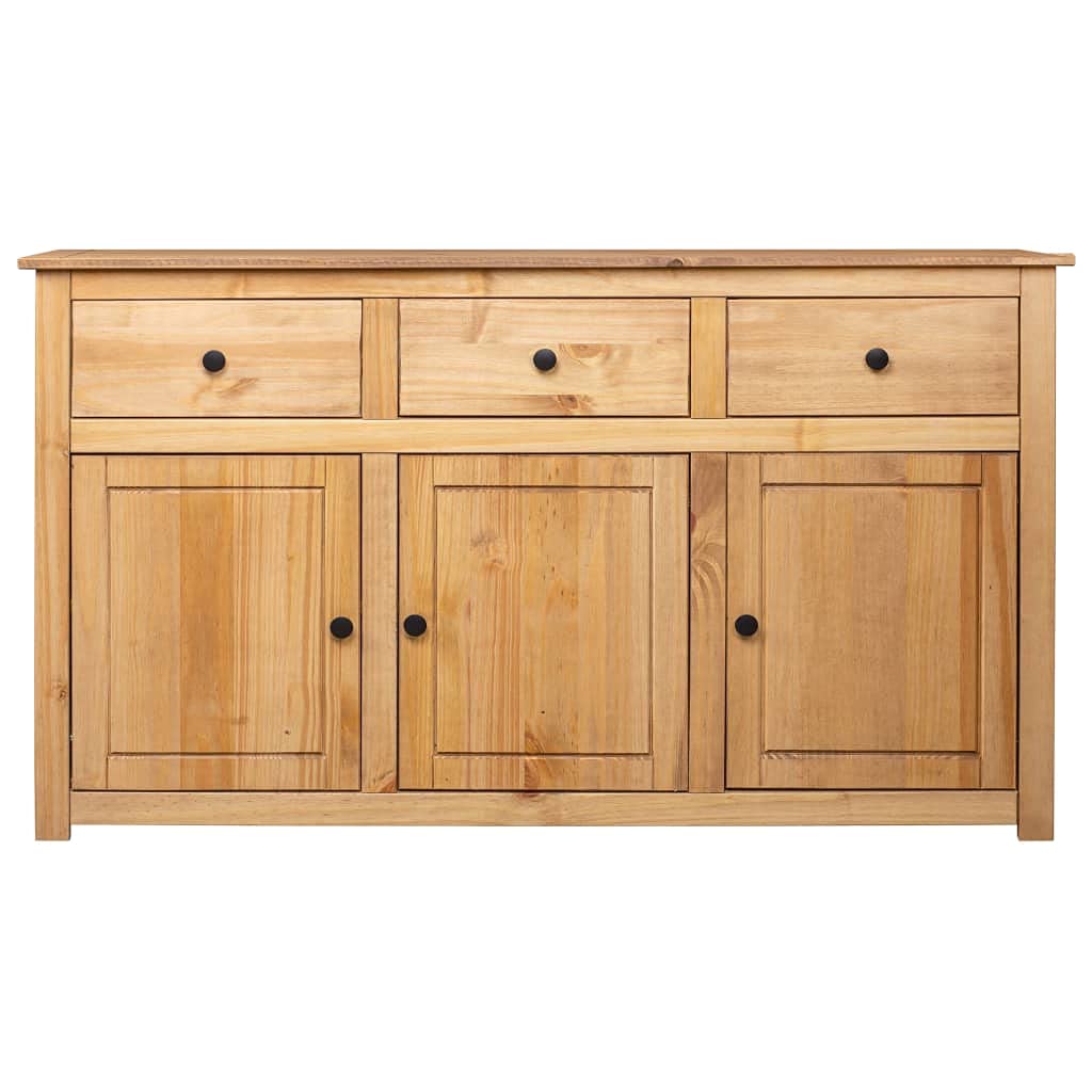Aparador 135 x 40 x 80 cm de pino macizo Panamá para cocina, pasillo y salón, diseño moderno de madera con 3 cajones y 3 puertas, estable y ahorra espacio