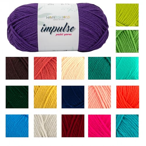 Image of WOAFashions Impulse Hand Knitting & Crochet Yarn, Premium Acrylic, 4 : Medium (Purple) (4x100gms / 14.1oz)
