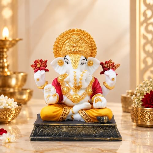 Image of ARMONIA Premium Marble Dust Lord Ganesha Idol for Home Decor - 6 Inch Handmade Ganesh Murti,Vinayak Ganpati Statue for Mandir, Office Desk |Best Spiritual Gift for Wedding & Housewarming