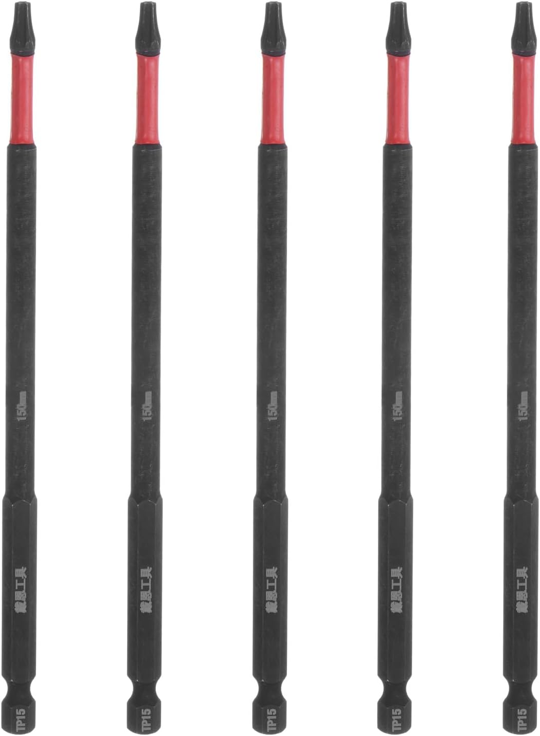 HARFINGTON 5pcs Impact Tough Torx Drill Bit T15 6" Length 1/4" Hex Shank S2 Steel Magnetic Insert Star 6 Point Head Screwdriver Bits