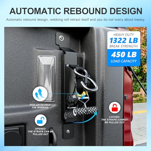 Image of SZYANG 2PCS Retractable Ratchet Straps Compatible with 2020-2026 Jeep Gladiator JT Retractable Tie Down Straps Replacement for 2020-2026 Jeep Gladiator Accessories