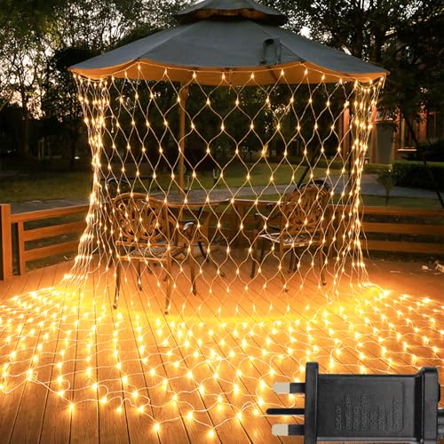 Image of Joysing Net Lights Outdoor 3 x 2M 208 LED Net Lights Main Powered with Timer, Connectable Mesh Light 8 Modes Window Light Indoor Waterproof for Bushe Fence Wall Gazebo Garden Decoraion
