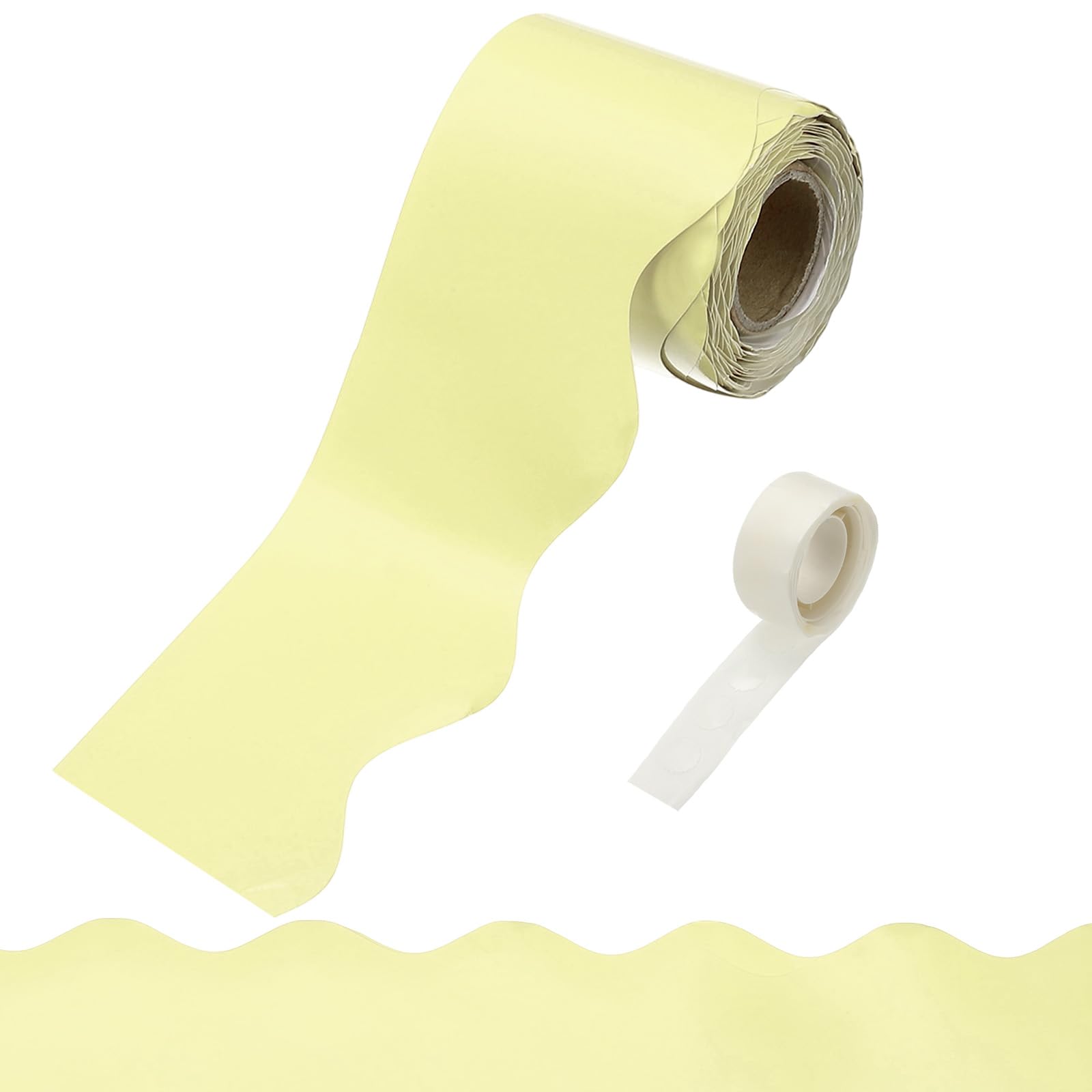 PATIKIL Bulletin Board Borders, 32.8ft Light Yellow Border for Bulletin Board with Clear Sticky Dots Scalloped Trim for Office Party Classroom Decorations — image 1