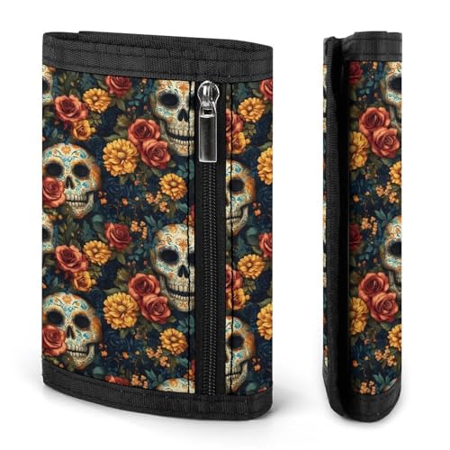 Floral Skull A Print Wallet for Men, 8 Credit Card Holder Slim Minimalist Front Pocket Small Mens Bifold Wallets2