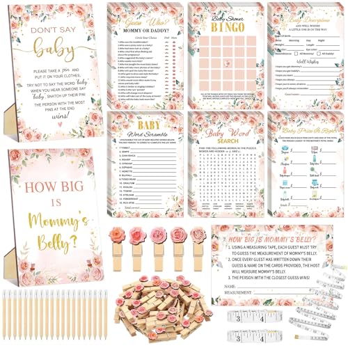 Funnymoom 426 Pcs Rose Baby Shower Games Set Pack, 8 Games Floral