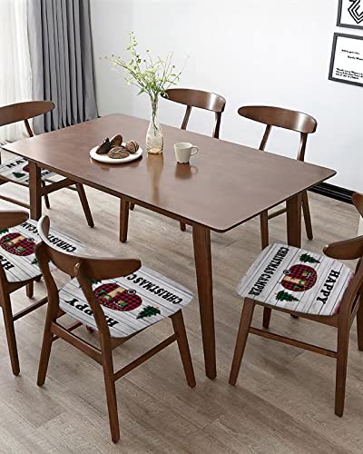 Cartoon Red Camper With Christmas Tree Gnome Seat Covers For Dining Chairs, Stretch Kitchen Chair Slipcovers, Wood Board Red Plaid Dining Room Chair Covers Removable Chair Cover Protector Set Of 4 #TOP4
