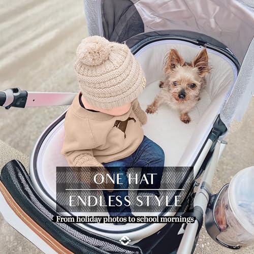 Funky Junque Toddler Pom Beanie – Warm Kids Winter Hat for Ages 1–4, Cozy Knit Snow Beanies for Baby Boys & Girls - Beige - Thumbnail 6