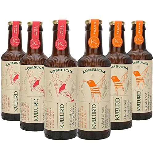 Kulturd Kombucha - Peach, Apple Cinnamon Pack of 6 | Fermented, All natural, Gut Healthy Drink | 6 x 220ml | Vegan, Preservative free, Low calorie, Low sugar (B0BGQ6L8LS) Amazon Price History, Amazon Price Tracker