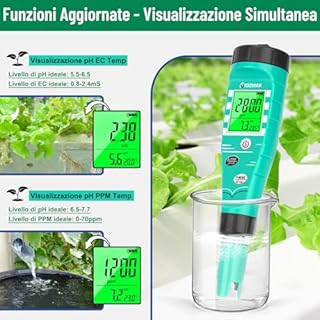 UIUZMAR Misuratore di pH EC Idroponica, phmetro Acqua, Misuratore pH e TDS per Sistema Idroponico, Misurazione Simultanea di pH EC TDS Temperatura per Aeroponica, Acquario, Laghetto