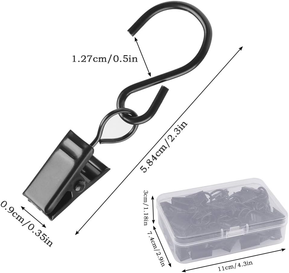 ATPWONZ 50pcs Black S Hanging Hook with Clips Multifunctional String Light Hangers Curtain Clips