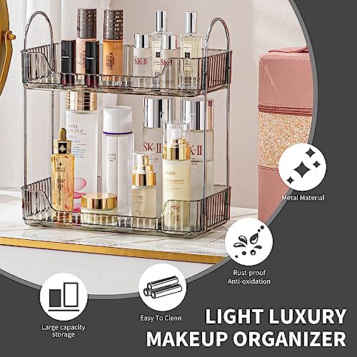 Image of Akinbas 2 Tier Bathroom Organizer Countertop Makeup Perfume Tray Skincare Organizer for Bathroom Dresser Vanity (Grey)