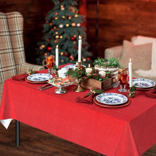 Image of FunnyPars 6 Pack Iridescent Red Plastic Tablecloth,Glitter Disposable Laser Rectangle Table Covers,Red Holographic Foil Table Cloth Christmas Birthday Wedding Anniversary Party Decorations,54x108Inch