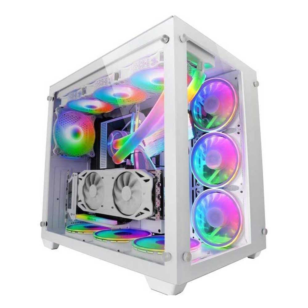 Mars Gaming MCV3 White, Custom XXL E-ATX Gaming Tower, Front and Side Tempered Glass Window, Dual Chamber Modular Frame