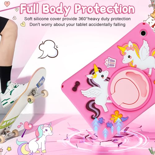 HianDier for Samsung Galaxy Tab A9+ Plus Case Cute Unicorn Silicone for Samsung A9 Plus Tablet Case with Detachable Strap and Rotatable Stand Shockproof Cover for Galaxy Tab A9+ 11" 2023-Rose Pink - image 7